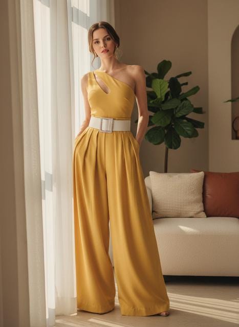 High-Waisted Wide Leg Pants: Loose Fit with Belt, Casual Workwear