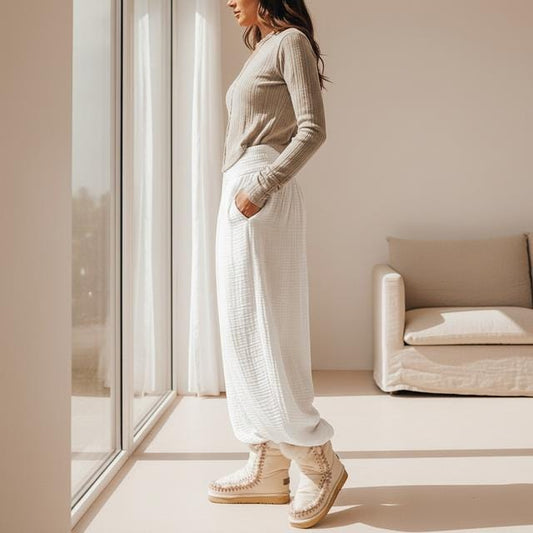 Wide Leg Chambray Pants: Casual Slimming Style (High Waist S-XL)