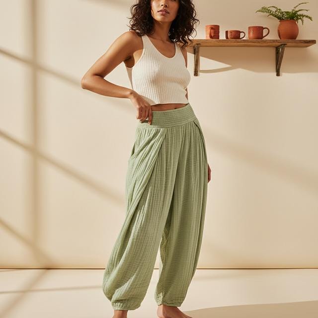 Wide Leg Chambray Pants: Casual Slimming Style (High Waist S-XL)