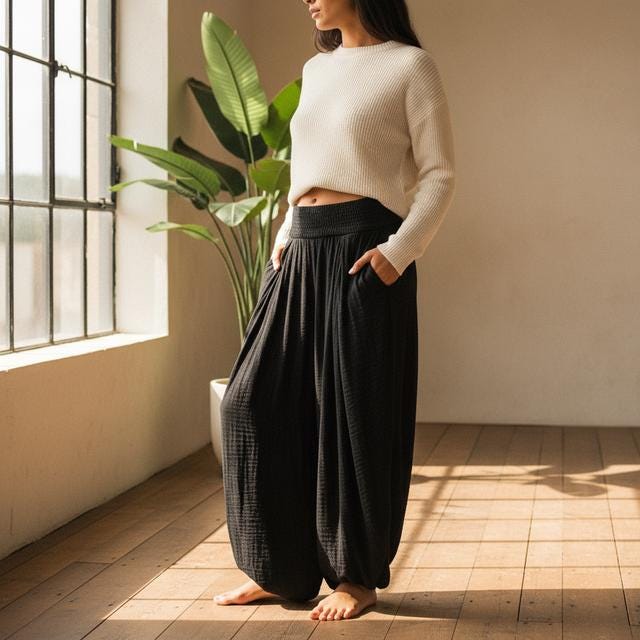 Wide Leg Chambray Pants: Casual Slimming Style (High Waist S-XL)