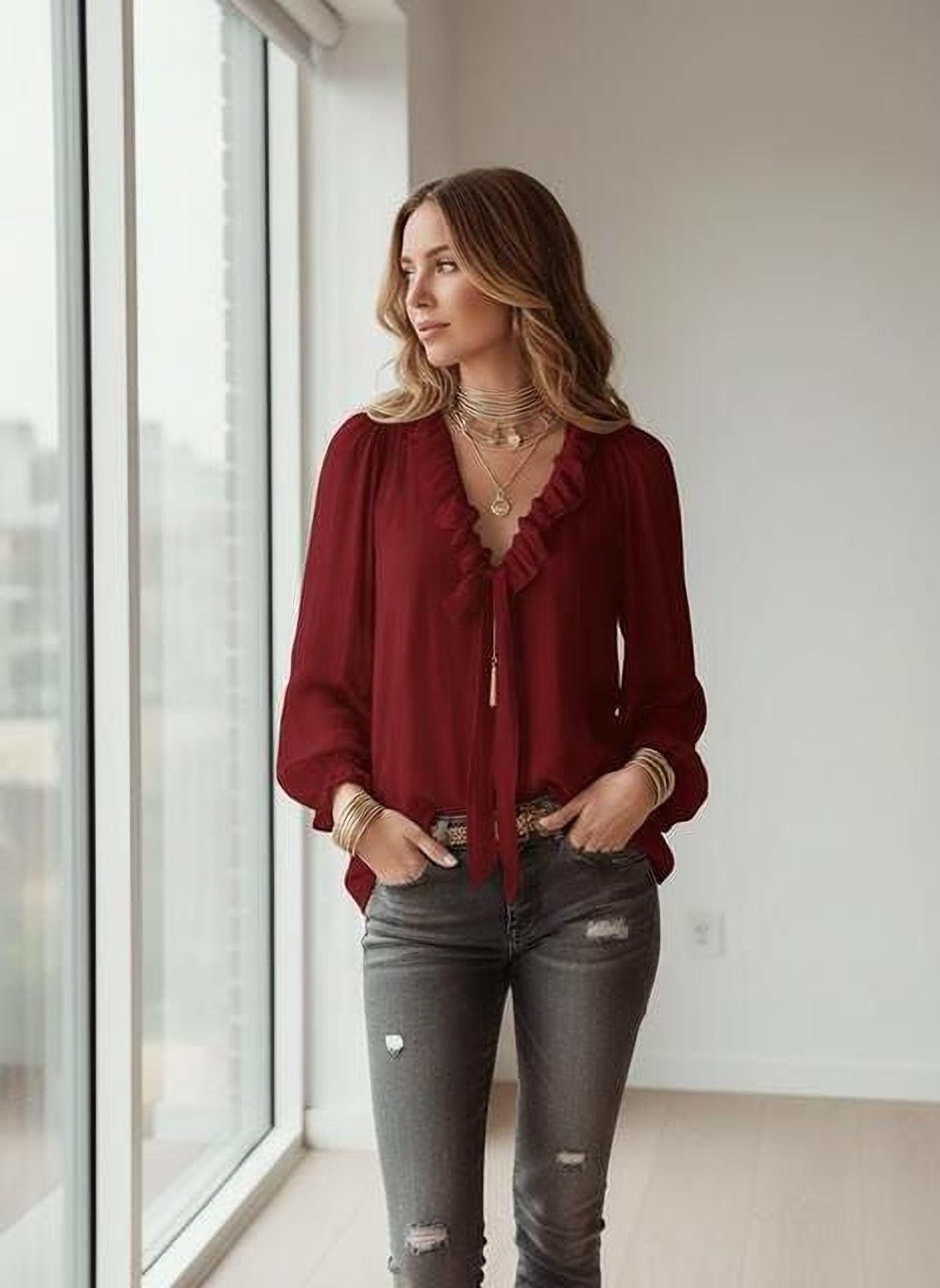 Loose Fit V-Neck Shirt: Casual Short Sleeve Summer Top