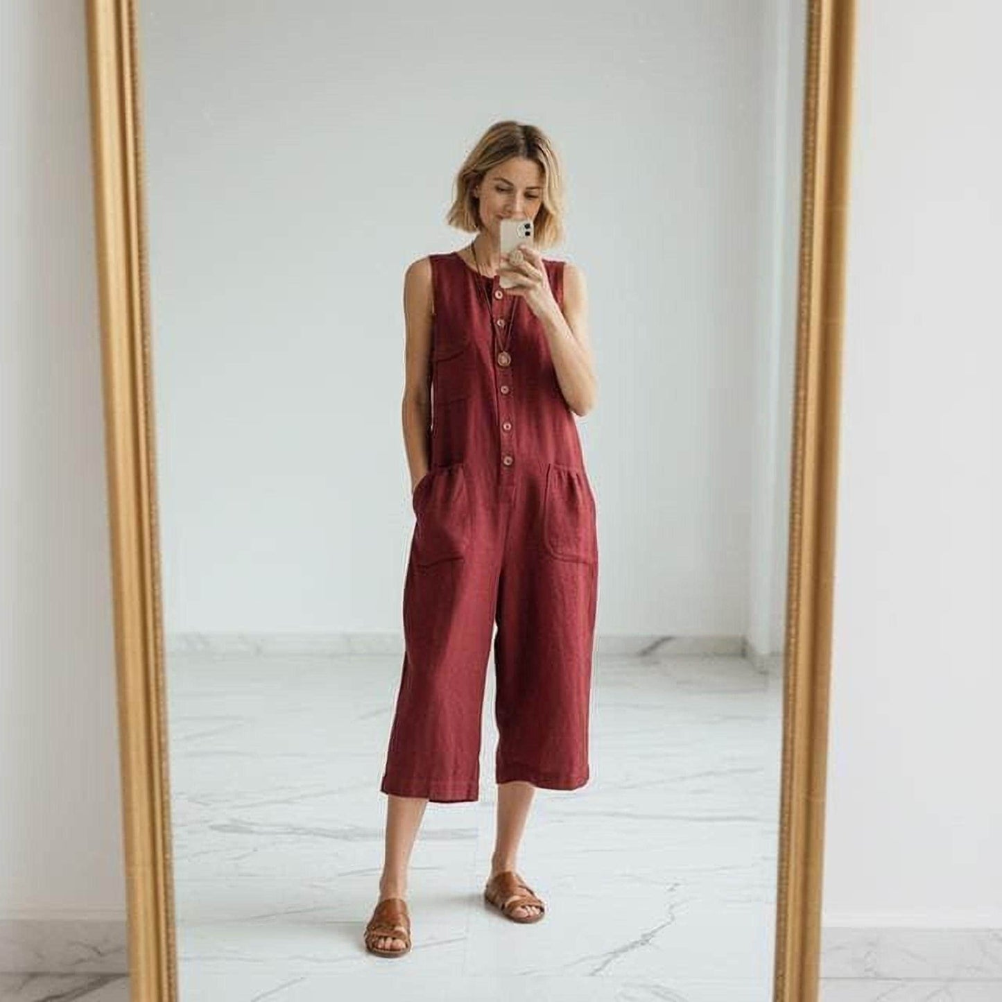 Wide-Leg Cropped Jumpsuit: Retro Boho Style (Sleeveless S-3XL)