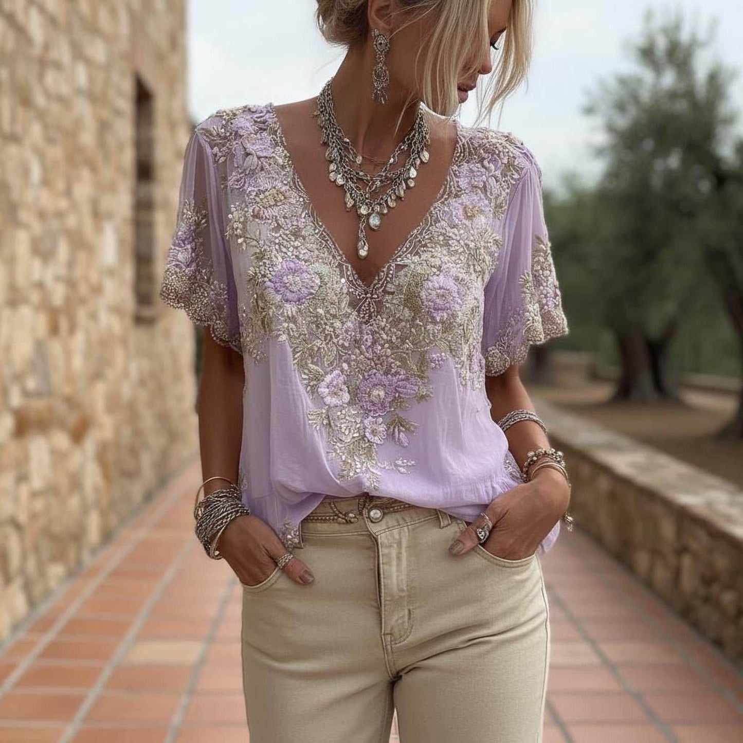 V Neck Boho Blouse: Artistic 3D Print (Plus Sizes S-5XL)