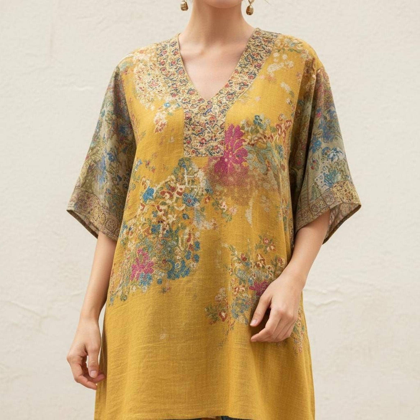 V Neck Boho Blouse: Artistic 3D Print (Plus Sizes S-5XL)